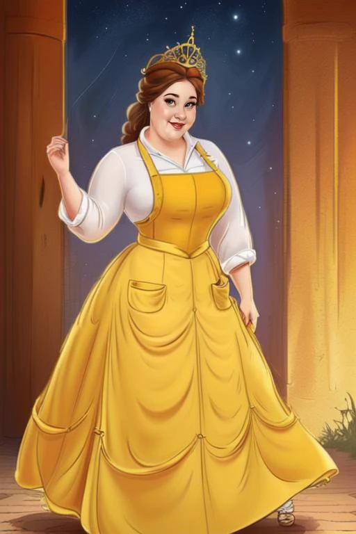 <lora:Belle_character:0.6> BelleWaifu, (blue dress, apron, sinlge hair bun), (yellow dress, tiara, long skirt), GS-Womanly, giggle, <lora:weight_slider_v2:3>, best quality, masterpiece, extreme detail, intricate, absurdres,