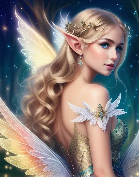 fabulously beautiful fairy elf, luminous wings, cute, 8k, ((masterpiece)), (best quality), (detailed), Beautiful, big, lovely eyes, Beautiful, goddess, nature girl, queen, Hyper realistic, HD, cards