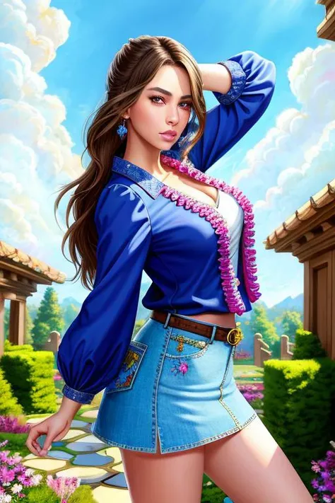 (KristenNobodySD15:0.8) beautiful young fashion model on the catwalk looking away shirt denim miniskirt flower garden bright light beautiful cloudy sky stone pavers
(masterpiece:1.5) (painting:1.1) (weighted lines) (best quality) (detailed) (intricate) (8k) (HDR) (wallpaper) (cinematic lighting) (sharp focus) (RFKTR_fshnsta:0.8)