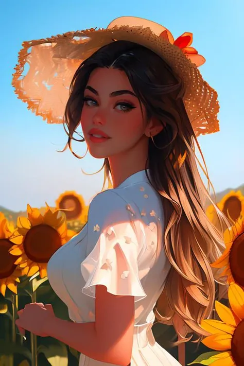 DEN_honey_bee,
walking through a field of sunflowers wearing a summer dress and sun hat, field, sunflowers, summer, scenic,
bokeh, f1.4, 40mm, photorealistic, raw, 8k, textured skin, skin pores, intricate details  <lora:epi_noiseoffset2:1>, epiCRealism <lora:ClothingAdjuster3:-1.3>