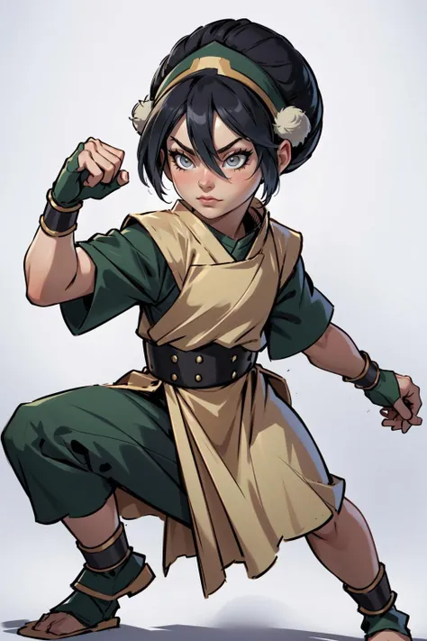 (masterpiece, best quality),  intricate details,
1girl,     <lora:toph_bei_fong-10:0.8> toph_bei_fong, white eyes, blind
young, fighting stance,