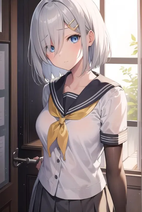 hamakaze, <lyco:hamakaze-lyco-nochekaiser:1>,
hamakaze, blue eyes, grey hair, hair ornament, hair over one eye, hairclip, short hair, short hair,
BREAK black pantyhose, buttons, gloves, grey sailor collar, grey skirt, hairclip, neckerchief, pantyhose, pleated skirt, sailor collar, school uniform, serafuku, skirt, white gloves, yellow neckerchief,
BREAK looking at viewer,
BREAK indoors, classroom,
BREAK <lyco:GoodHands-beta2:1>, (masterpiece:1.2), best quality, high resolution, unity 8k wallpaper, (illustration:0.8), (beautiful detailed eyes:1.6), extremely detailed face, perfect lighting, extremely detailed CG, (perfect hands, perfect anatomy),