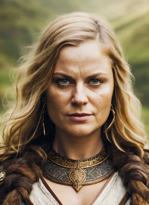 A stunning intricate full color portrait of (sks woman:1) as (viking warrior), (barbarian), epic character composition, by ilya kuvshinov, alessio albi, nina masic, sharp focus, natural lighting, subsurface scattering, f2, 35mm, film grain, <lora:locon_amypohler_v1_from_v1_64_32:1.25>