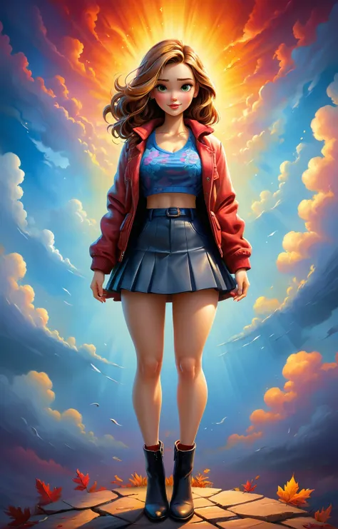 triadic colors, midriff, art by Phil Koch, detailed digital painting BREAK (Character Illustration magazine cover with written text Character Illustration:2) <lora:xuehua:1>, xh, a statuesque Canadian female, standing, (busty and curvy:1.5), full body, wearing Printed blouse, leather skirt, and ankle boots, arms at sides, hands in pockets, personification BREAK ultra highly detailed, highly detailed, intricate, intricate pose, clarity, high quality <lora:xl_more_art-full_v1:0.5>