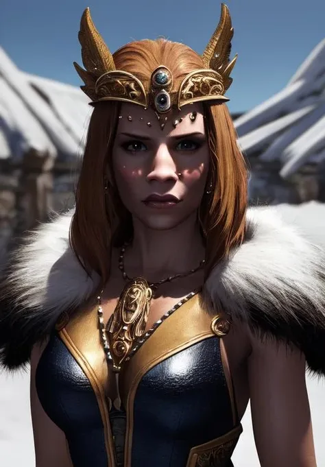 a woman, sfw, <lora:Nord-Female:0.8>, Nord-Female, 1girl, solo, portrait, fur trim,, diamond body, (masterpiece, best quality, absurdres, detailed, ultra-detailed:1.3), hot