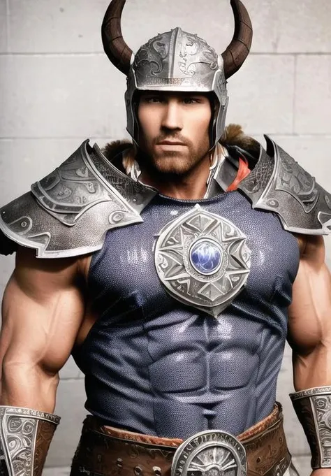 realistic, ((masterpiece)), ((best quality)), (detailed), cinematic, dynamic lighting, soft shadow, detailed background, professional photography, depth of field, intricate, detailed face, subsurface scattering, realistic hair, realistic eyes, muscular, manly, photo of a handsome man, mech4rmor, wearing mechanical barbarian armor, glowing, dynamic pose, fighting stance, (30 years old), beard, blonde hair, medium hair, holding weapon, outdoors, harness,