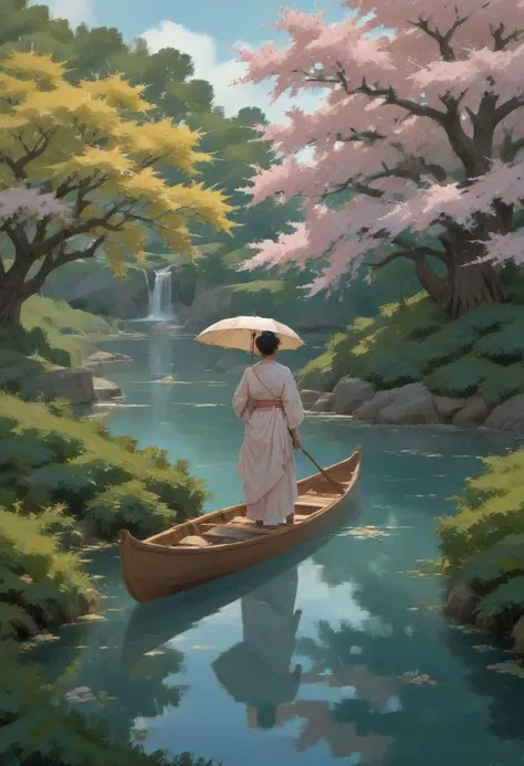 (african, dark skin:0.6), shardgate complex in a mysterious,impossible fantasy cosmic arcology outside of the multiverse, masterpiece, by Aaron Beck<lora:EnvyStarlightDigitalPainting02:1>I see in the distance a small canoe with a geisha sitting in it holding un umbrella that is pink and white. A simple man is steering to canoe in front of her. They are on a pond of translucent opalescent turquoise coloured water. The setting is beautiful, cherry blossoms, ancient oriental gardens, wooden bridges, super blue sky. The mood is serene and peaceful, with a sense of other wordliness. Monge style, watercolor. stunning color depth. Soft. Perfectionism. Captivating. Very pretty. Mesmeric. very refined.Delightful. Adorable. Gorgeous. Wonderful. Intriguing. Impressive. Devine. Spirited. Potent. Unique. Awe-striking.Transcendent. A symphony of color and motion. Exceptional. Sublime. Spectacular. Stunning color depth. Exquisite. Magical. Golden sunny light. Captivating.Charming, eye catching .  
Modifiers:
highly detailed elegant extremely detailed fantasy intricate rose tones oil on canvas very attractive beautiful high detail wallpaper award winning imperial colors fantastic view ultra detailed high definition crisp quality colourful hdr acrylic art aquarelle yelena yushina