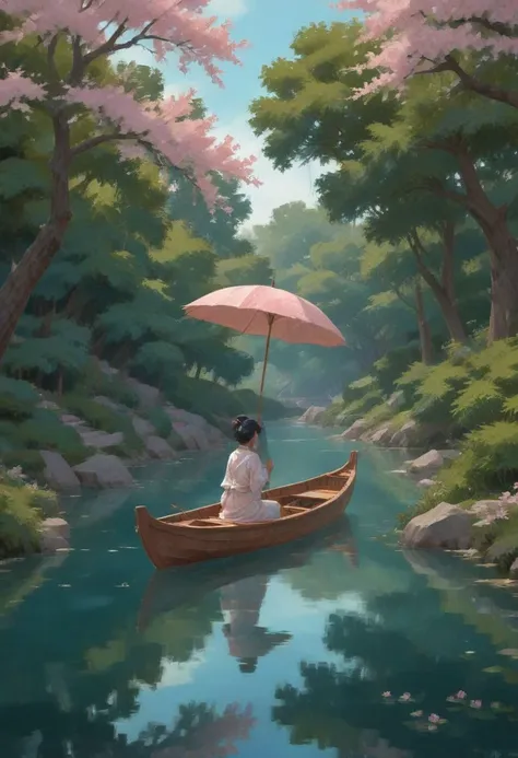 (african, dark skin:0.6), shardgate complex in a mysterious,impossible fantasy cosmic arcology outside of the multiverse, masterpiece, by Aaron Beck<lora:EnvyStarlightDigitalPainting02:1>I see in the distance a small canoe with a geisha sitting in it holding un umbrella that is pink and white. A simple man is steering to canoe in front of her. They are on a pond of translucent opalescent turquoise coloured water. The setting is beautiful, cherry blossoms, ancient oriental gardens, wooden bridges, super blue sky. The mood is serene and peaceful, with a sense of other wordliness. Monge style, watercolor. stunning color depth. Soft. Perfectionism. Captivating. Very pretty. Mesmeric. very refined.Delightful. Adorable. Gorgeous. Wonderful. Intriguing. Impressive. Devine. Spirited. Potent. Unique. Awe-striking.Transcendent. A symphony of color and motion. Exceptional. Sublime. Spectacular. Stunning color depth. Exquisite. Magical. Golden sunny light. Captivating.Charming, eye catching .  
Modifiers:
highly detailed elegant extremely detailed fantasy intricate rose tones oil on canvas very attractive beautiful high detail wallpaper award winning imperial colors fantastic view ultra detailed high definition crisp quality colourful hdr acrylic art aquarelle yelena yushina