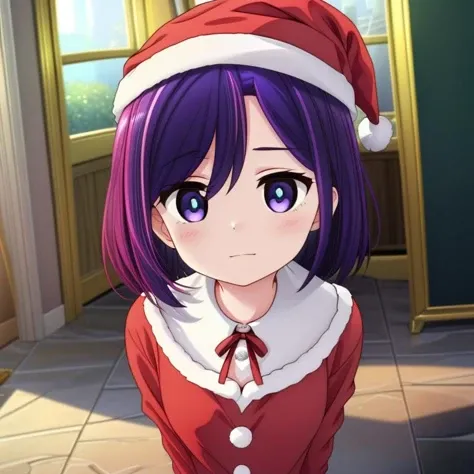 ((Full-Body Shot)),<lora:Bunko:0.7> Bunko, purple eyes, purple hair, pale skin, short hair, blue bright pupils, santa hat,
Masterpiece, Best quality, beautiful, ((upper body)), Human, looking at viewer, crisp, clear, Digital painting, oil painting, best quality, detailed hair, detailed background, detailed body, detailed eyes, full body, cute, evil expression, evil smile, small breast, perfect body, 1girl, solo, hands, young female,
east asian architecture, christmas clothes,
ultra high resolution, raw photo, deep shadow, low key, natural light, backlighting,
<lora:Furtastic_Detailer:0.5> <lora:hairdetailer:0.5> <lora:christmas_slider_v1:1>
