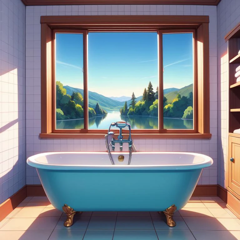 (masterpiece, best quality, detailed:1.5), teal theme, 1girl, <lora:girllikebathroomwindow:0.8> bathroom window, from side, bathtub filled with water, towel wrap body, curtain, white tile wall BREAK (miku maekawa:1.3) <lora:miku-idolmaster:1>