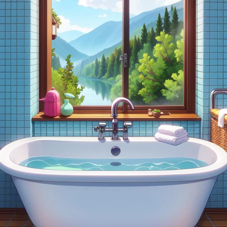 (masterpiece, best quality, detailed:1.5), carmine theme, 1girl, <lora:girllikebathroomwindow:0.8> bathroom window, from side, bathtub filled with water, towel wrap body, curtain, white tile wall BREAK (sakura nene:1.3) <lora:nene:1>