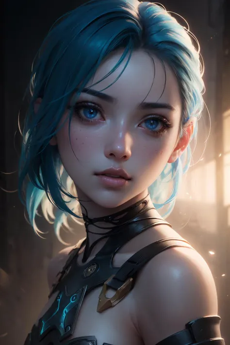 (JinxLol:1.2), (ultra photorealistic:1.3), (masterpiece:1.4), best quality, ((realistic)), high quality, ultra detailed, ((Real picture)), ((realistic skin)), ((realistic face)), (best quality:1.1), (illustration:1.05), (1girl:1.05), (beautiful:1.05), (beautiful detailed eyes:1.05), (cinematic light:1.1), light blue highlights, (full body:1.5) <lora:JinxLol:1>