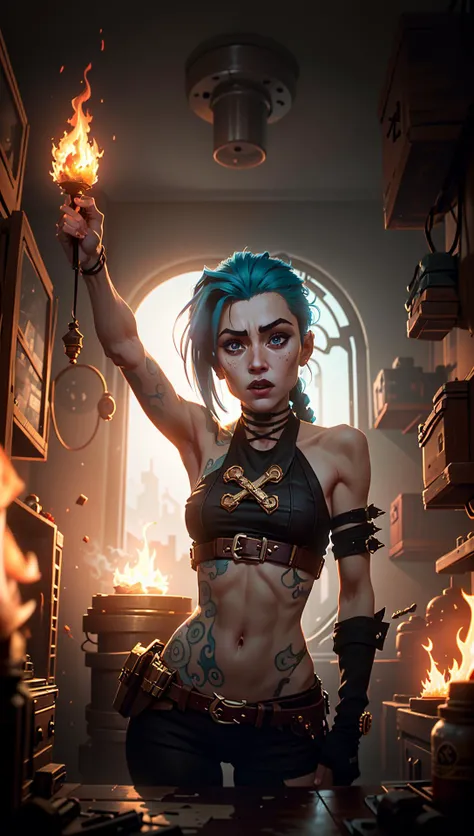 ((Best quality)), ((masterpiece)), (highly detailed:1.3), 3D, arcane style,In the dark and gritty dystopian city Piltover, plagued by violence and divided into two opposing factions, a young prodigy named Jinx emerges. Having endured unimaginable loss and abandonment, she has embraced a life of chaos and destruction. Known for her inventive and explosive abilities, Jinx becomes an icon of rebellion against the oppressive forces controlling the city. However, haunted by guilt and battling inner demons, she must confront her past and decide whether to continue down the path of anarchy or seek redemption amidst the turmoil. Explore the journey of Jinx as she navigates a treacherous world, fighting for survival, unraveling secrets, and discovering the true meaning of her twisted existencechaos reigns supreme, and at the heart of it all is Jinx, the embodiment of unpredictability. Delve deep into the twisted mind of Jinx, exploring the origins of her madness and the driving force behind her destructive nature. Unveil the moments that shaped her into the deranged and iconic character we know. Take us on a wild journey through the vibrant streets of Piltover and the grim underbelly of Zaun as Jinx wreaks havoc with her explosive arsenal. Can redemption ever find its way into Jinx's fractured soul? Or will she forever dance on the edge of sanity, embracing the chaos that fuels her very existence? The fate of Arcane hangs in the balance as Jinx's path intertwines with unlikely allies and formidable foes. Ignite your imagination and paint a vivid portrait of Jinx's twisted psyche, capturing the essence of her madness and the untamed spirit that defines her,HDR (High Dynamic Range),Ray Tracing,NVIDIA RTX,Super-Resolution,Unreal 5,Subsurface scattering,PBR Texturing,Post-processing,Anisotropic Filtering,Depth-of-field,Maximum clarity and sharpness,Multi-layered textures,Albedo and Specular maps,Surface shading,Accurate simulation of light-material interaction,Perfect proportions,Octane Render,Two-tone lighting,Low ISO,White balance,Rule of thirds,Wide aperature,8K RAW,Efficient Sub-Pixel,sub-pixel convolution,luminescent particles <lora:arcane_offset:0.9> <lora:JinxLol:0.5>