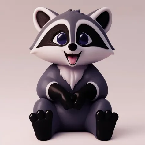 professional 3d model masterpiece, best quality, <lora:meeko_v11fr:0.9>, (Meeko), feral, raccoon, grey body, ((black hand paws, four fingers)), (black feet paws), (raccoon tail), (detailed eyes), (black iris), (open mouth), (sitting), solo, cute, (Front view:1.2),(front:1.1),blind box, 3d rendering,HD,8K, white background,  <lora:dayanmengV2:0.7>, . octane render, highly detailed, volumetric, dramatic lighting