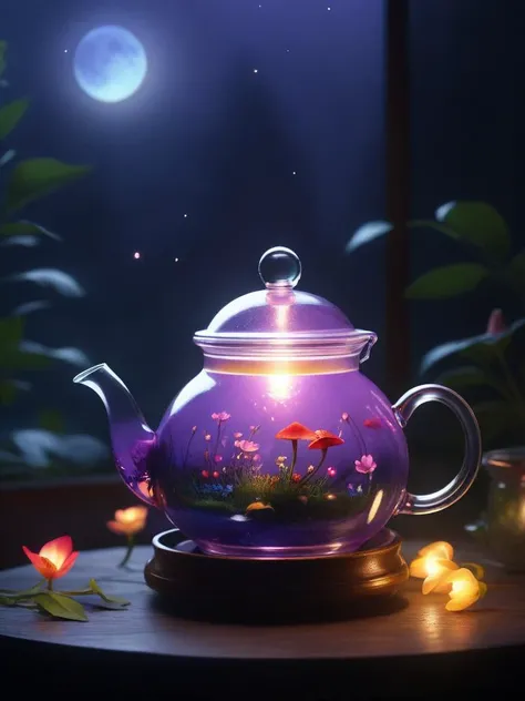 cinematic film still Computer, Extensive landscape ultrasound photography glass teapot, flowers, fire, fly agarics, fireflies (general view, which shows a teapot with petals), inside the teapot sea (ultradetailed), full moon, (detailed), firefly (detailed), night night, reflection of the moon, (1:3), fireflies (1:3), BREAK production art, (cold light source:1.2), (Firefly:1.2), purple, fire particles, colors, complex details, volumetric lighting, realistic fantasy BREAK (masterpiece:1.2), (Best Quality), 4K, Ultra Detailed, (Dynamic Composition: 1.4), High Detailed, Colorful Details, (Gloomy Colors: 1.2), (Luminous Lighting, Atmospheric Lighting), Gloomy, Dark, Magical --auto --s2 . shallow depth of field, vignette, highly detailed, high budget, bokeh, cinemascope, moody, epic, gorgeous, film grain, grainy,, best quality,realistic,masterpiece,photography,RAW photo,highres,(absurdres:1.2),Kodak Protre 400,film grain,lens flare,