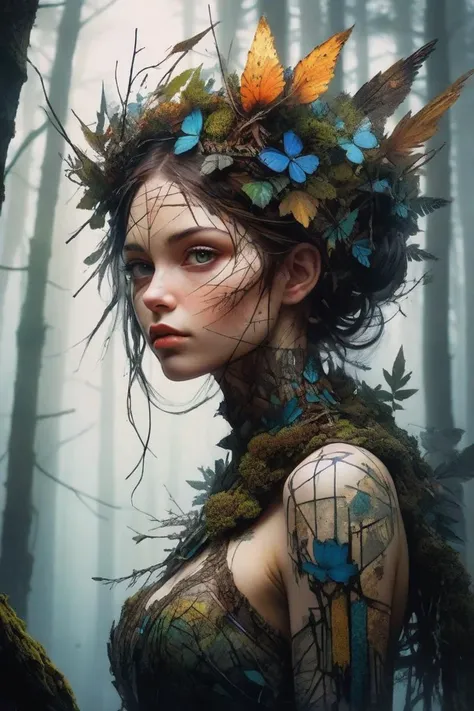 mysterious silhouette forest woman, by Minjae Lee, Carne Griffiths, Emily Kell, Geoffroy Thoorens, Aaron Horkey, Jordan Grimmer, Greg Rutkowski, amazing depth, masterwork, surreal, geometric patterns, intricately detailed, bokeh, perfect balanced, deep fine borders, artistic photorealism , smooth, great masterwork by head of prompt engineering