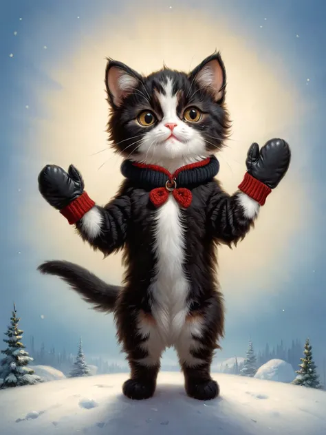 cutie-pie cat wearing mittens, contrapposto, strong polar filter, evening light, hyper realistic <lora:zhibi:0.75>, zhibi, zdyna_pose, foreshortening, from below, nicely detailed, portrait by john Wilhelm, <lora:!action-sdxl-V0.5:0.75> <lora:Gerald_Brom_XL_-_Dark_Fantasy_Art:1> art by Gerald Brom