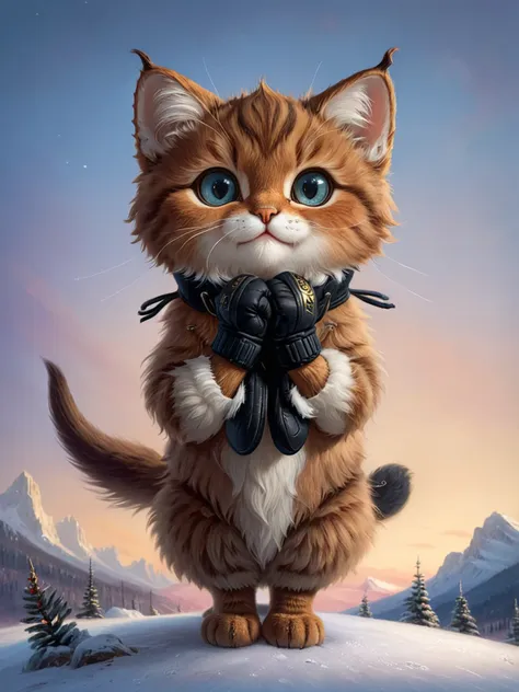 cutie-pie cat wearing mittens, contrapposto, strong polar filter, evening light, hyper realistic <lora:zhibi:0.75>, zhibi, zdyna_pose, foreshortening, from below,  nicely detailed, portrait by john Wilhelm, <lora:!action-sdxl-V0.5:0.75> <lora:Gerald_Brom_XL_-_Dark_Fantasy_Art:1> art by Gerald Brom