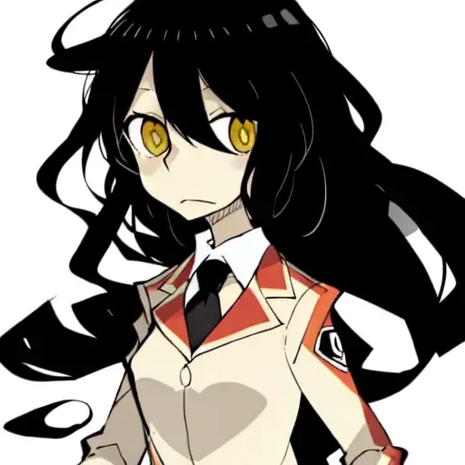 dowman sayman, <lora:dowman_sayman_lora-30:1>, 1girl, kuroki tomoko, tomoko kuroki, black hair, (bags under eyes), hair between eyes, long hair, skirt, schoolgirl uniform, jacket, yellow jacket, tie