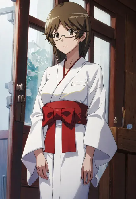 best quality, masterpiece, highres, solo, {todoroki_nene_seitokaiyakuindomo:0.90}, {white kimono:1.35}, {red hakama:1.35}, {wide sleeves:1.20}