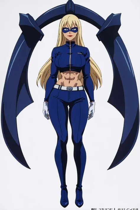 anime waifu bodybuilder, beautiful face, smiling face, perfect body, fit body, abdomen, large breasts, muscular, (((hair) long and blonde), ((clothing) ninja tights of white color, torn), (cover covering body of black color, and hood covering head of black color), character A2