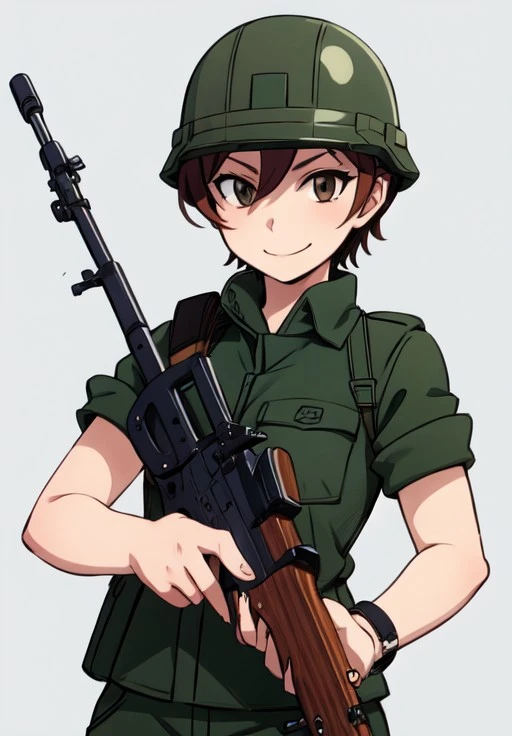 <lora:gate_sk:0.8>, gate_sk, smile, uniform, rifle, helmet,, seductive