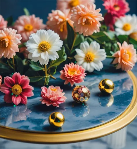 (Cinematic Photo:1.3) of (Masterpiece:1.3),(Hopeful:1.3) flowers, Bling, gold, HD, Photo, in Marbles, Puzzle, Toy, table,Highly Detailed,(80s Art:1.3),(Classical Realism:1.3),(Rococo:1.3),naturalism,land Art,regionalism,shutterstock contest winner,trending on unsplash,featured on Flickr