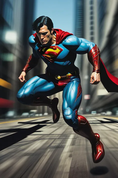 fantchar, superman , motion blur, realistic, highly detailed, intricate