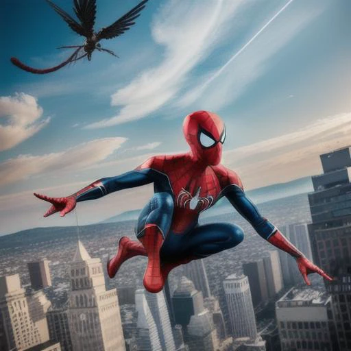 spider-man, flying in sky