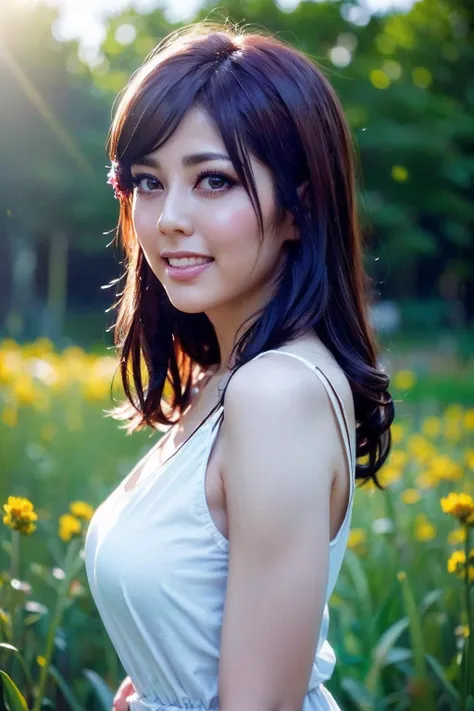 Best quality,masterpiece,ultra high res,(photorealistic:1.2),1girl,low key,slim body,undone hair,dynamic pose,<lora:angel_han:1>,smile,(upper body:0.8),Sea of Flowers,solo,flower,blurry,long hair,realistic,looking at viewer,brown hair,brown eyes,blurry background,outdoors,depth of field,lips,shirt,field,upper body,black hair,white shirt,from side,white dress,dress,pink flower,looking to the side,flower field,day,sunlight,black eyes,grass,purple flower,blurry foreground,lens flare,bokeh,
best quality,masterpiece,illustration,an extremely delicate and beautiful,CG,unity,8k wallpaper,Amazing,finely detail,masterpiece,official art,extremely detailed CG unity 8k wallpaper,incredibly absurdres,huge filesize,ultra-detailed,highres,extremely detailed,beautiful detailed girl,realistic,light contrast,<lora:seignac_resize:0.8>,
