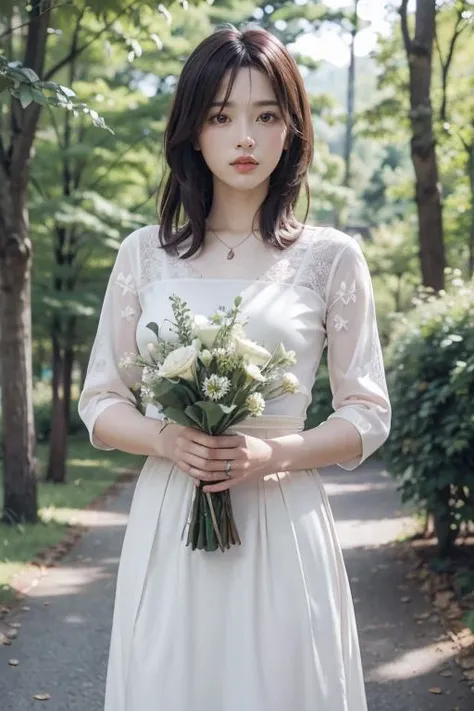 absurdres, highres, real, (realistic), (4k), 8k,
1girl, random hair, big eye, ([green | shining] eye ), beautiful style, BREAK
(Ultra-definitive background, beautiful background:1.2),
Forest with beautiful spring, (hold a bouquet in one's hand, bouquet:1.3), (zentangle, flower zentangle:1.1)
<lora:cutieMixGirl_V1:0.6>
