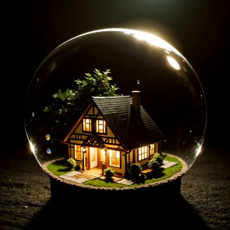 mini house, landscape, old fashion, nature, night light, a bubble, in the bubble, high detailed, masterpiece, best quality, <lora:Bubble_Sora:0.4>, (masterpiece,best quality:1.5)