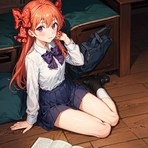 masterpiece, best quality, ultra detailed, 1girl, <lora:chiyo:1>, 1chiyo, bow ,hair bow, full body, school uniform, looking at viewer,