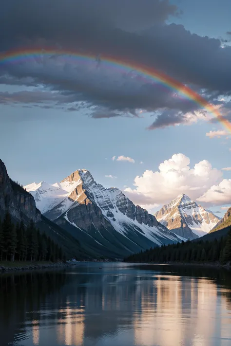 Landscape, water, rainbow, mountainous, ultra-detailed, HQ