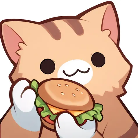 score_9, score_8_up, score_7_up, source_anime, simple background, white background, animal focus, solo, nekoemoji, cat, smile, holding hamburger, solid circle eyes <lora:discord_nekonekonekone_ponyXL:1>