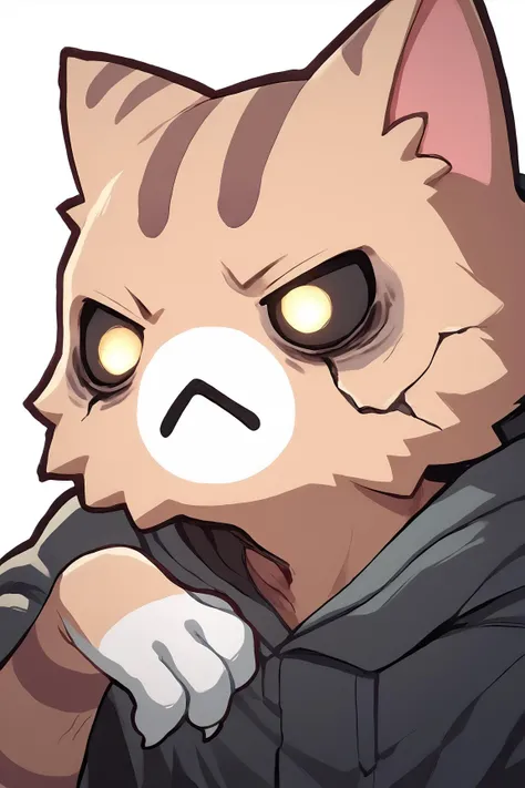 score_9, source_anime, score_8_up, score_7_up, simple background, <lora:discord_nekonekonekone_ponyXL:1> animal focus, no humans, nekoemoji, cat, solo, solid circle eyes, <lora:ashtf-guy-PONYv1:1> ashtf, black sclera, cracked skin, glowing