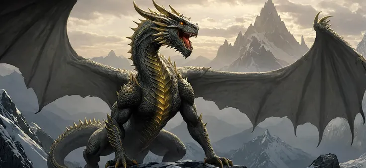 <lora:Classic Western Dragons XL:0.7>,<lora:dungeons_and_dragons_xl_v3:0.3>,<lora:xl_more_art-full_v1:0.3>,
intricate detail,cinematic lighting,amazing shading,soft lighting,perfect eyes,(masterpiece),photo_(medium),(realistic:1.2),game cg,
no humans,panorama,landscape,atmospheric perspective,wide_shot,dramatic atmosphere,snow mountain,(cloud:1.1),fog,
solo,dragon,white dragon,symmetrical wings,symmetrical wings,shouting,muscular,white_scales,(golden_scale_spine:0.5),metal,(gold:0.5),yellow eyes,slit pupils,sharp_teeth,(tongue:1.1),dragon horns,4_legs,claw,standing on the top of mountain,