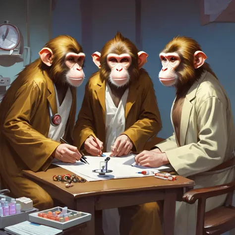 one monkey visiting a human medical doctor, dungeons and dragons, highly detailed <lora:dungeons_and_dragons_xl_v2:1>