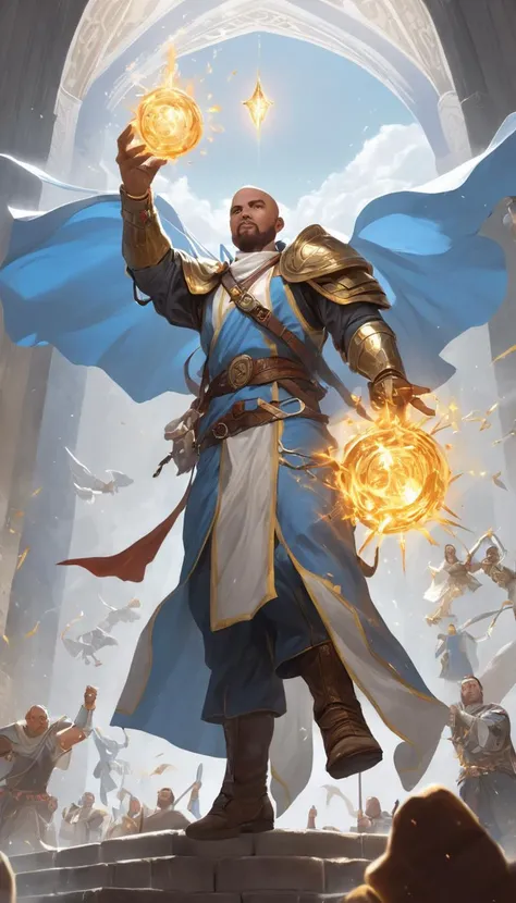 breathtaking Cinematic scene, hero view, Cleric, a priestly champion who wields divine magic in service of a higher power, Dungeons and Dragons <lora:dungeons_and_dragons:1>, action pose, detailed background, masterpiece, best quality, high quality, absurdres . award-winning, professional, highly detailed