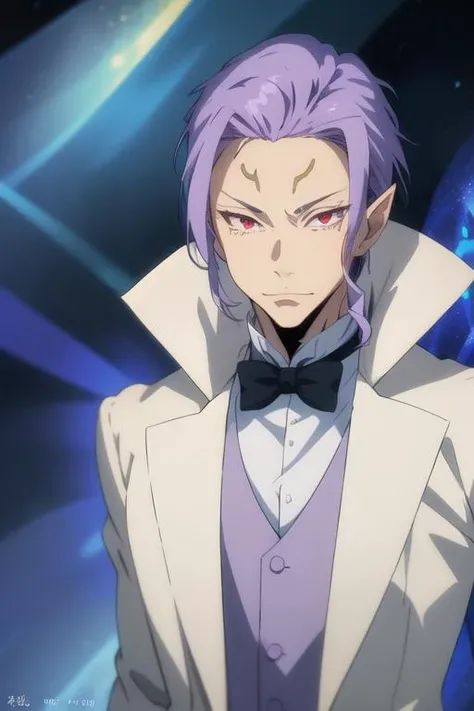 masterpiece, best quality, , 1boy, solo, male focus, looking at viewer, , , <lora:clayman_tensei_shitara:0.74>, clayman_tensei_shitara, red eyes, purple hair, biker costume, Xanadu: A magical kingdom ruled by a wise and benevolent queen, HD