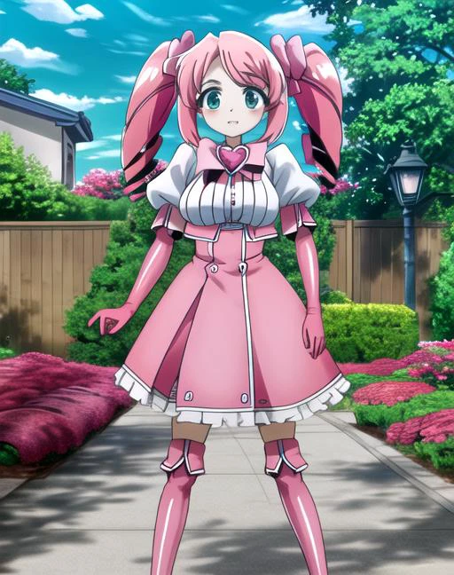 <lora:haruka_hanabishi_mahoushoujoniakogarete_Character_2D:1> ,1girl, haruka_hanabishi_mahoushoujoniakogarete, pink_hair, scrunchy, pink clothes, twintails, hair_drills, (heart necklace:0.9), short sleeves, pink_gloves, solo,
,outside, park, Japan, full_body, standing,, ,absurdres, high quality, highres, masterpiece,, <lora:more_details:0.4>