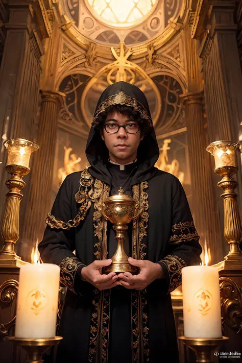 (1man,  old Richard Ayoade:1.2),   brown eyes, side part,
(style-swirlmagic:0.8), character focus, portrait, looking at viewer, solo, upper body, detailed background, detailed face, (sinister dark fantasy theme:1.1) holy religious leader, gentle expression, hooded,  circlet, dynamic pose, casting spell, symmetrical composition, temple, altar, divine light, divine aura, religious icons,  (candelabra:0.8),  floating particles, sacred texts,  swirling lights emanating, urn, chalice,     gold, <lora:Richard-Ayoade-v10:0.7>