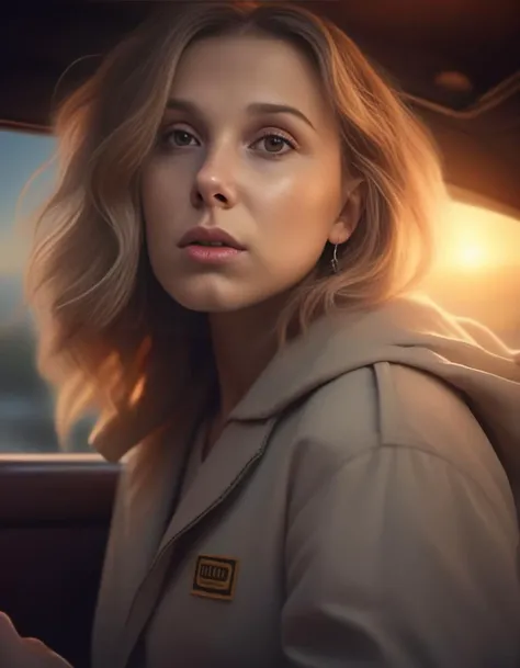 MillieBobbyBrown,<lora:MillieBobbyBrownSDXL:1>,portrait,female,dramatic lighting::2&4k-digital painting of a beautiful blonde woman in her 30s with brown eyes and long wavy hair sitting on top atstation concept art smooth illustration highlights from the windows ::8K octane render. Trending cgsociety by James Gurney + Artgerm; wayne reynolds comic book style hyperrealism alphonse much detail character portrait photo shoot nikon dassen Kopermann & Dune sci fi dramatic cinematic lightning cute adorable moody sunset light professional boke details painterly 3/5 shot