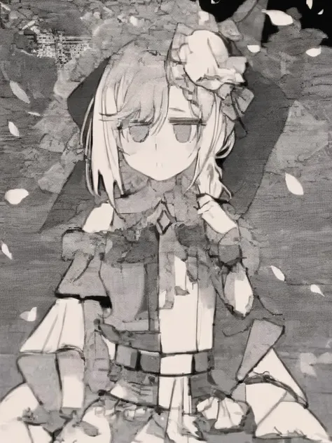 <lora:venus_park_xl:1>,1girl,venus park, umamusume; single glove, shorts, hand on hip, hand on own chest, single sleeve, looking at viewer, belt, cowboy shot, white headwear, closed mouth, frills, standing, blonde hair, cape, official alternate costume, jewelry, brooch, petals, hand up <lora:baishengnv_xl:1>monochrome, greyscale