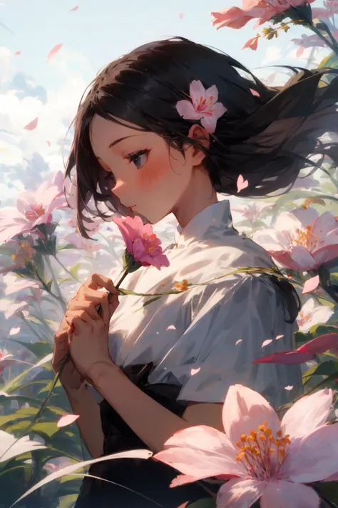 1 girl,flower,petal