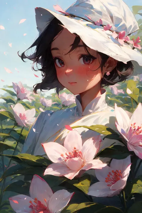 1 girl,flower,petal