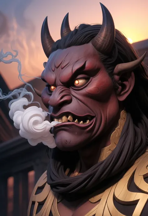 50yo,Angle where the face is in the center of the screen,Numerous award-winning masterpiece, with incredible detail, textures and maximum detail), (hyper realistic:1.4), (full-body image:1.6),(beautiful female oni warrior:1.7),( sitting in seiza pose:1.7) (thick curvy and mature body yet muscular:1.5), (reddish fair skin tone:1.3), (wearing off shoulders kimono1.2), (2 long oni horns:1.44),(pointy ears)(white long hair blown by the wind:1.2) (wind effect)  (best quality real texture skin), (finely detailed true circle eyes), (finely Detailed and beautiful face that is out of this world:1.6), (The challenging look of the proud warrior), (She has serious gaze in  her eyes and a grin on her face:1.3), (Beautiful eyes that sparkle and shine), (Dramatic Light),(A majestic sight), (((dramatic photo))),(Sunny), ((dramatic pose)), (flamboyant photo), (golden hair),  epic realistic, faded, art, (art station:1.5), cinematic, ((neutral colors)), (hdr:1.5), (muted colors:1.2), hyper detailed, dramatic light, (intricate details:1.1), complex background,