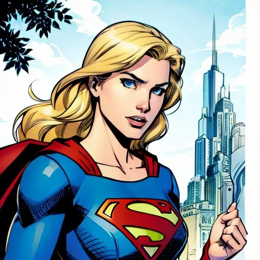supergirl, upper body, blonde hair, detailed, sharp, HD, HDR, best quality, best resolution, 2D, colored Graphic Novel illustration, cross hatching, by Phil Noto and Todd Mcfarlane
