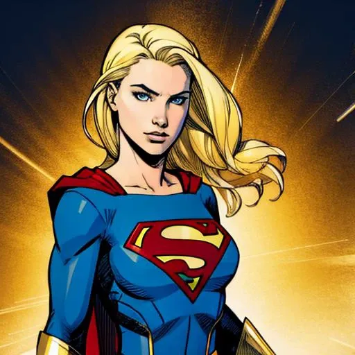 supergirl, upper body, blonde hair, detailed, sharp, HD, HDR, best quality, best resolution, 2D, colored Graphic Novel illustration, cross hatching, by Phil Noto and Todd Mcfarlane