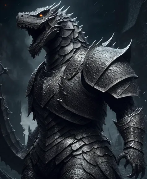 best quality++, masterpiece++, ultra realistic++, night++, RAW, Analog, intricate details+,a dragon headed knight from darksouls|game of thrones, standing ready to fight, rusted armor, curled horns, roaring, gaping maw, wide open mouth, battered wooden shield, notched broadsword, insanely detailed huge evil reptilian hydra head, glowing eyes, intricate details, highly detailed, sharp focus++, professional, masterpiece,